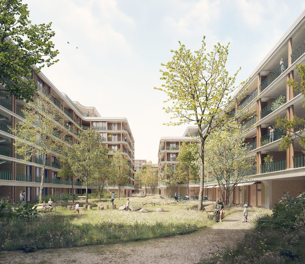 Intérieur d'un appartement lumineux avec finitions en chêne