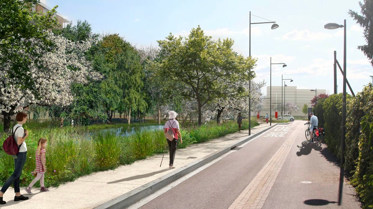 Vue du quartier Le Rolliet - allées piétonnes et végétation